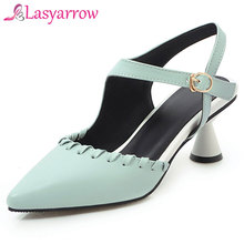 Lasyarrow-sandália feminina, sapatos de salto alto grosso, sexy, bico fino, estilo verão, preto e branco, j645 2024 - compre barato
