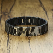Pulseira masculina, braceletes do exército para homens, pulseira de marca de camuflagem de aço inoxidável, joias masculinas 2024 - compre barato