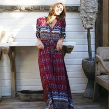 2018 Verão Vestido Longo Com Decote Em V Floral Impressão Boho Praia Túnica Maxi Festa À Noite As Mulheres Vestido de Verão Vestido Sexy 2024 - compre barato