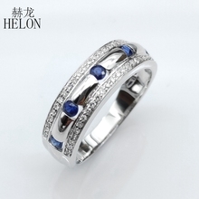 HELON-anillo de compromiso para hombres, sortija de compromiso de oro blanco de 10k con certificado redondo, 0,65 CT, zafiros naturales y diamantes, joyería de fiesta a la moda 2024 - compra barato