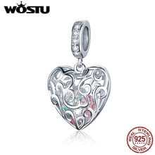 WOSTU 925 Sterling Silver Love Heart Lucky Charm CZ Bead Fit Original Bracelet Bangle Pendant Charms For Jewelry Making CQC1126 2024 - buy cheap