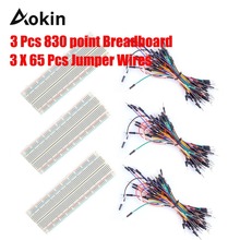 Breadboards 3 peças 830 Ponto Kit com 3x65Pcs M/M Flexível Breadboard Jumper para Arduino raspberry Pi 2024 - compre barato