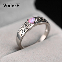 WalerV  Black Gold Ring for Women Set Charm Romantic Hollow Heart Shape Pink Fire Opal Stone Wedding Jewelry 2024 - buy cheap
