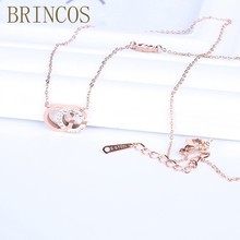 Fashion 316L Stainless Steel Necklace For Choker Letter CC Pendants Women Rose Gold Color Chain With Crystal Colar Jewelry new 2024 - buy cheap