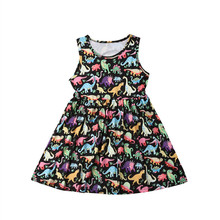 От 1 до 6 лет Детское платье для маленьких девочек, одежда милое праздничное платье принцессы без рукавов с динозаврами летняя одежда 2024 - купить недорого