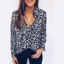 2019 Women's Chiffon Blouse Shirt V Neck Button Up Long Sleeve Floral Casual Tops Summer Ladies Costume Tees Fashion New Sale 2024 - buy cheap