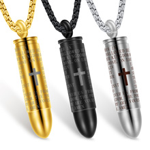 Never Fade Fashion Bullet Shape Men Pendant Necklace Engraved Cross Bible Necklace Stainless Steel Male Collares Jewelry Gift 2024 - buy cheap