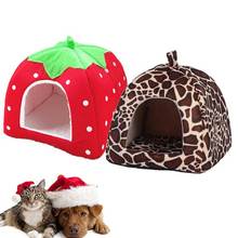 Soft Strawberry Leopard Pet Dog Cat House Tent Kennel Doggy Winter Warm Cushion Basket Animal Bed Cave Pet Products Supplies 2024 - buy cheap