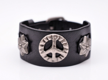 Metal Annular Airplane Studded Hexagram Studded Genuine Punk Quality Wide Cowhide Leather Bracelet Cuff Wristband Bangle Black 2024 - buy cheap