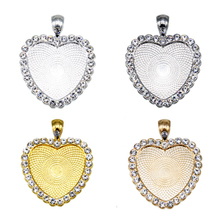 Aiovlo 5pcs/lot Heart Zircon Necklace Pendants Blank Base Fit 25mm Photo Glass Cabochon Cameo Settings Diy Jewelry Making 2024 - buy cheap