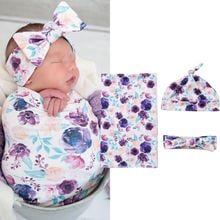 2018 Pretty Newborn Baby Floral Cotton Swaddling Wrap Blanket Sleeping Bag Swaddle Hat Headband 3Pcs Sets 0-3M 2024 - buy cheap
