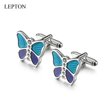 Lepton new blue butterfly Cufflinks for mens high quality crystal cuff links wedding groom gifts Man shirt cuffs cufflink 2024 - buy cheap