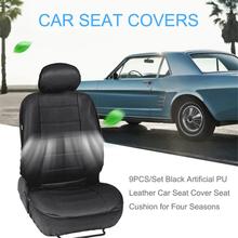 9 unids/set negro cuero Artificial de la PU cubierta de asiento de coche cojín de asiento para las cuatro estaciones 2024 - compra barato