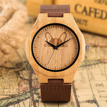 Relógio de madeira natural, relógio masculino e feminino com tela de quartzo, couro marrom genuíno 2024 - compre barato