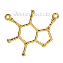 Caffeine Molecule Chemistry Science Charms Connectors Findings Gold Plated 27mm(1 1/8")x 23mm(7/8"), 10 PCs new 2024 - buy cheap