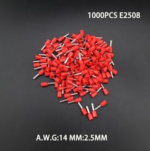 New Arrivals 1000pcs E2508 14AWG Copper Crimp Insulated Cord Pin End Block Ferrules Kit Set Wire Terminals Connector China 2024 - buy cheap