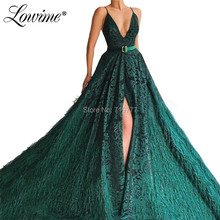 Feather Elegant Green Evening Dresses Middle East Arabic Dubai Design Long Prom Dress Robe De Soiree 2019 Sexy Party Gowns 2024 - buy cheap