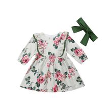 Vestido de otoño para niños pequeños, ropa de manga larga con estampado Floral de rosas, para fiesta, diadema, 2 uds. 2024 - compra barato