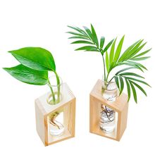 Crystal Glass Test Tube Vase in Wooden Stand Flower Pots for Hydroponic Plants Home Garden Decoration 2024 - buy cheap