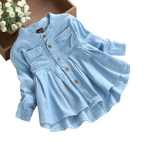 Roupas infantis primavera outono camisa de manga longa jeans de algodão com gola alta camisa para meninas de 2-7 anos roupas de bebê 2024 - compre barato
