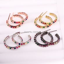 6 Pairs ZYZ339-2156 Circle shape Rainbow CZ Stud Earrings for Women Fashion Earrings Jewelry 2024 - buy cheap