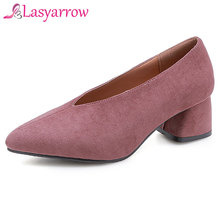 Lasyarrow 2019 Solid women shoes pointed toe thick with genuine leather grandma shoes comfortable women glove shoes high heels 2024 - buy cheap