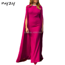 Женское вечернее платье-накидка NYZY E35, белое платье-накидка с длинными рукавами в арабском стиле, платье цвета фуксии для свадебной вечеринки, 2019 2024 - купить недорого