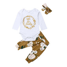 0-18M Newborn Baby Boy Girl Long Sleeve Cotton Romper Tops Floral Long Pant Trouser Headband 3PCS Outfits Baby Clothing Set 2024 - buy cheap