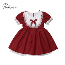 Vestido de princesa de Navidad para niñas pequeñas, traje de encaje con lazo rojo hasta la rodilla, traje de 0 a 5 años, 2019 2024 - compra barato