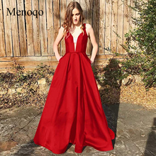 Menoqo Long Evening Dress 2020 with Pockets V-neck Sleeveless Women Floor Length Red Formal Evening Gowns 2024 - buy cheap