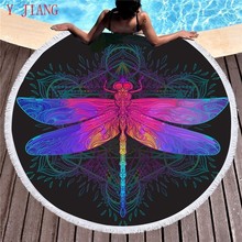 Dragonfly Mandala Large Round Beach Towel With Tassels Colorful Microfiber Adults Bath Towel Tassel Purple Pink Insect Tapestry 2024 - buy cheap