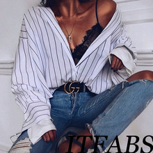 Ladies Striped Long Sleeve V-neck Tops Shirt Womens Casual Button Blouse Loose Fashion New Shirt Office Lady Casual Blouse Tops 2024 - buy cheap