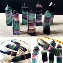 100% Natural Fluorite Crystal Colorful Striped Fluorite Quartz Crystal Stone Point Healing Hexagonal Wand  Stone 2024 - buy cheap
