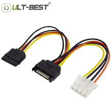 ULT-Best SATA 15Pin Male to Molex 4 Pin Female + 15Pin Female SATA кабель питания для IDE to Serial ATA SATA кабель питания жесткого диска 2024 - купить недорого