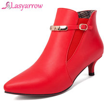 Lasyarrow-zapatos de boda para mujer, botines sin cordones con banda elástica, con tacón medio y punta estrecha, a la moda, J91 2024 - compra barato