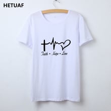 HETUAF Faith Hope Love Graphic Tees Women Tshirt Tumblr Vintage Black White T Shirt Women Tops Printed Casual Camisetas Mujer 2024 - buy cheap