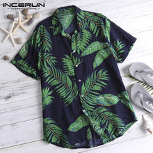 INCERUN Plus Size Men Hawaiian Shirt Print Lapel Neck Short Sleeve Tops Summer Loose Holiday Casual Men Beach Shirts Camisa 2020 2024 - buy cheap