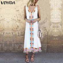 Women Floral Printed Dress 2019 VONDA Summer Beach Sexy V Neck Sleeveless Tassel Maxi Long Dresses Casual Vestido Plus Size 2024 - buy cheap