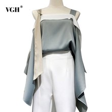 VGH 2020 Sexy Shirt For Women Square Collar Sleeveless Off Shoulder Irregular Patchwork Spring Women Blouses Female Fashion New 2024 - buy cheap
