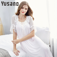 Yusano Women's Nightgown Long Lace Vintage Short Sleeve Nightshirt Summer Dress Home Dresses for Women Sexy Nightwear Sleepdress 2024 - buy cheap