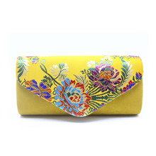Vintage Suede Clutch Bag Wedding Embroidered Flower Shoulder Bag With Sling Evening Purse Bags Women'S Yellow Clutches Femininos 2024 - buy cheap