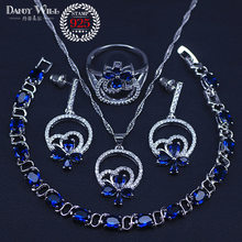 Israel estilo azul zircônio cúbico joias cor de prata para mulheres pulseiras conjunto de joias presente romântico para mulheres 2024 - compre barato