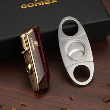 COHIBA Cigar Lighter 3 Jet Torch Flame Lighter Stainless Steel Cigar Cutter Sharp With Cigar Puncher Gift Box Set 2024 - buy cheap