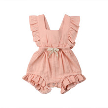 Newborn Baby Girls clothes Ruffle Solid backless bow square collar Bodysuit sleeveless kids Toddler lovely Jumpsuit one pieces 2024 - buy cheap