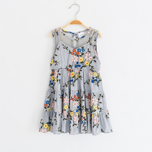 Vestido de encaje para niñas pequeñas, ropa de verano sin mangas con estampado Floral para niños, ropa bonita para niñas de 2 a 8 años, gris/azul, 2020 2024 - compra barato