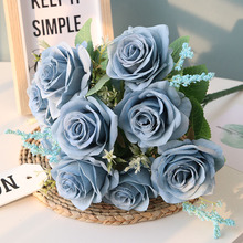 Искусственные синие розы, цветы, шелковые розы, букет, искусственные цветы, украшение для дома и сада, свадебные розы, искусственные цветы 2024 - купить недорого