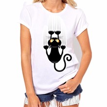 2021 Womens Brand Clothing Summer Women T Shirt Short Sleeve O-neck Casual Funny Black Cat Tops Tees Female Ladies T-Shirt 2024 - buy cheap