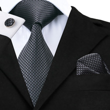 Hi-Tie-Corbata gris clásica para hombre, tejido de seda Jacquard, conjunto de Corbata de algodón y pañuelo para hombre, corbatas de seda de moda de diseñador, SN-1466 2024 - compra barato