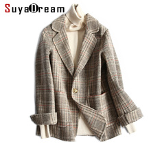 Women Wool Blazer 80%Wool 20%Poly Plaid Office Lady Blazer Single Button Two Pocket Jackets 2020 Autumn Winter Wool Coat 2024 - купить недорого