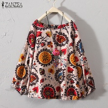 Women's Shirt ZANZEA  Women's Blouse Casual Floral Printed Tops 2021 Autumn Long Sleeve O Neck Tunic Tops Ladies Shirts 2024 - buy cheap